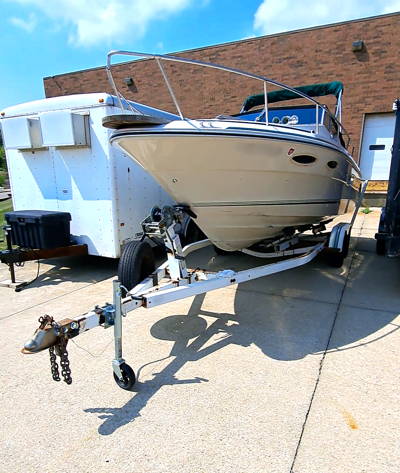 Older boat trailer in for service at JTI trailers