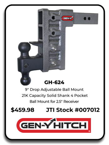 Gen-Y GH-624 9" Drop Adjustable Ball Mount 21k capacity solid shank 4 pocket for 2.5" receiver