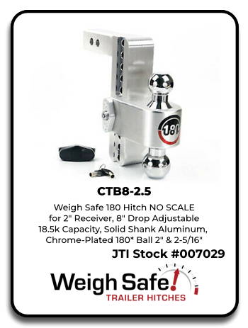 Weigh Safe CTB8-2.5 Ball mount with Chrome-Plated 180 ball 2" receiver 8" drop 18.5k capacity, Alumi…