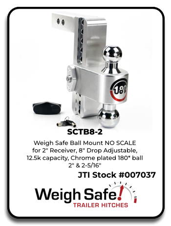 Weigh Safe SCTB8-2 Ball Mount NO SCALE for 2" receiver 8" drop adjustable 12.5k capacity Chrome Plat…