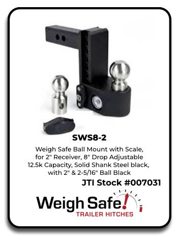 Weigh Safe SWS8-2 Ball Mount with Scale for 2" Receiver, 8" Drop Adjustable, 12.5k Capacity, Solid S…