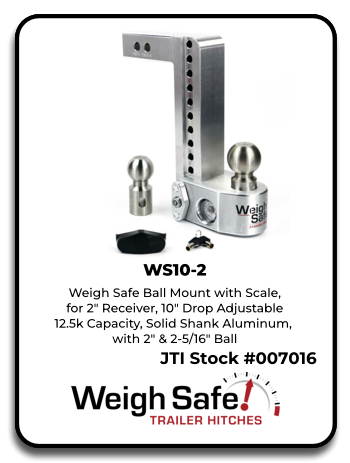 Weigh Safe WS10-2 Ball Mount with Scale for 2" receiver, 10" drop adjustable, 12.5k capacity, solid…