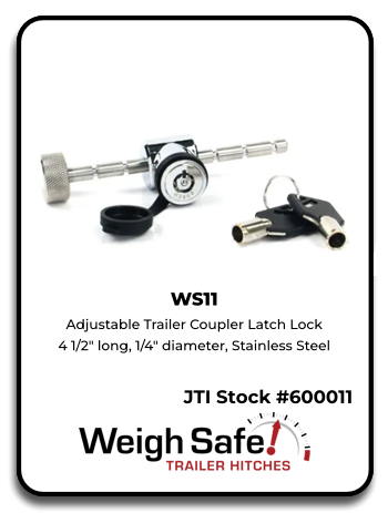 Weigh Safe WS11 Adjustable Trailer Coupler Latch Lock 4 1/2" long 1/4" diameter Stainless Steel in O…
