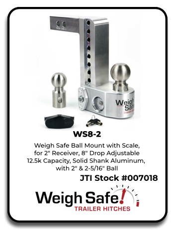 Weigh Safe WS8-2 Ball mount with scale for 2" receiver, 8" drop adjustable, 12.5k capacity, solid sh…