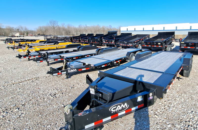 Cam Superline tilt trailers on the lot at JTI Trailers in Oakwood Village, Ohio